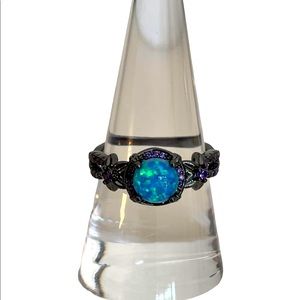 Blue Opal Ring with Gunmetal Band
